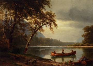  Shin Art Painting - Salmon Fishing on the Cascapediac River Albert Bierstadt Landscape